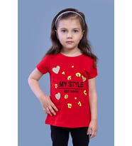 Toontoy Kız Çocuk Kalp Baskılı Tişört (Kırmızı)