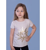 Toontoy Kız Çocuk Güneş Varaklı Tişört (Kahve Melanj)