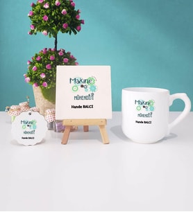Makine Mühendisi Kupa Bardak Lacivert Dekoratif Taş Baskı Anahtarlık (Model 8)