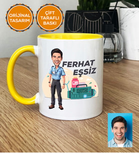 Kişiye Özel Karikatürlü Paramedik Hediye Kupa Bardak Erkek Paramediğe Tıp Bayramı Hediyesi (Sarı)