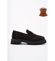 Muggo PARADİSE Hakiki Deri Kalın Taban Günlük Casual Makosen Kadın Loafer Ayakkabı (Koyu Kahverengi )