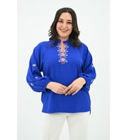 Kadın Nakış Detaylı Uzun Kollu Bluz 1715-24 (SAKS MAVI)