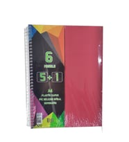 5+1 Ayraçlı Defter 6 Konulu 150 Yaprak 1 Adet 5 Kareli 1 Çizgili Spralli Plastik Kapak Seperatörlü (Kırmızı)