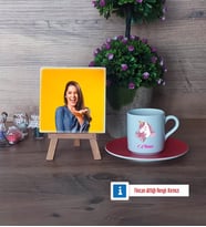 Unicorn Fotoğraflı Dekoratif Taş, Ahşap Altlıklı Türk Kahvesi Fincanı Hediye (Model 3)
