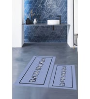 EVDEYA Baskılı Yıkanabilir Çerçeveli Bathroom Yazılı Banyo Paspası Klozet Takımı, KLOZET-6-BEYAZ, (Mavi)