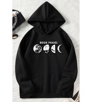 Unisex Moon Phases Baskılı Sweatshirt (Siyah)
