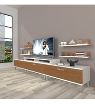 Decoraktiv Ekoflex 270r Slm Krom Ayaklı Tv Ünitesi Tv Sehpası (Beyaz - Ceviz)