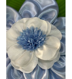 SATEN TOMURCUKLU ÇİÇEK BROŞ GİYİM YAKA ABİYE ASESUARI 22 CM (Mavi)