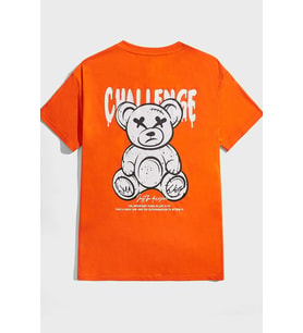 Unisex Chalenge Sırt Baskılı Tasarım Tshirt (Turuncu)