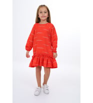 Toontoy Kız Çocuk Reglan Kol Fırfır Büzgülü Elbise (Oranj)