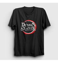 Presmono Unisex Beyaz Logo İblis Avcısı Anime Demon Slayer Kimetsu No Yaiba T-Shirt 308463tt (Siyah)