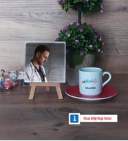 Hekim Fotoğraflı Dekoratif Taş, Ahşap Altlıklı Türk Kahvesi Fincanı Hediye (Model 3)