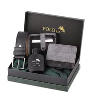Polo Air Kutulu Spor Erkek Cüzdan Kemer Kartlık Parfüm Seti PM-11 (Gri)