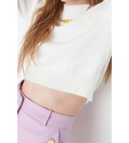 Stil Modern Kadın Crop Standart Kol Bisiklet Yaka Yumuşak Dokulu Triko Kazak (Ekru)