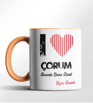 Kişiye Özel Çorum Seninle Daha Güzel Tema Siyah Renk Kupa (Turuncu)