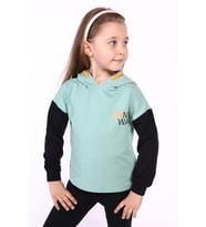 Toontoy Kız Çocuk Kapüşonlu Blok Renkli Sweatshirt (Yeşil)