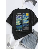 Unisex Van Gogh Baskılı Oversize Tshirt (Siyah)