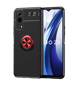 Vivo Y53S 4G Kılıf Zore Ravel Yüzüklü Silikon Kılıf (Siyah-Kırmızı)