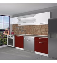 Decoraktiv Elite 220 MDF Hazır Mutfak Dolabı - Tezgah Dahil - Parlak Beyaz (Bordo - Beyaz)