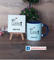 Gazeteci Dekoratif Taş, Kupa Bardak Kırmızı Hediye (Model 2)