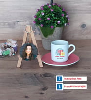 Doğum Günü Hediyesi Türk Kahvesi Fincanı Ahşap Altlıklı ve Fotoğraflı Ahşap Anahtarlık Hediye (Model 6)