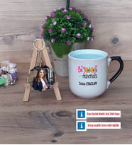 Biyoloji Mühendisi Kupa Bardak Beyaz ve Fotoğraflı Ahşap Anahtarlık Hediye (Model 10)
