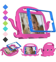 İpad 10,2-105 Ahtapot Tutmalı Yumuşak Standlı Silikon Çocuk Tablet Kılıfı (Kırmızı)