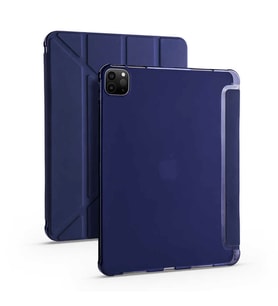Apple  iPad Pro 12.9 2020 (4.Nesil) Kılıf Tri Folding Kalem Bölmeli Standlı Yumuşak Silikon Kılıf (Lacivert)