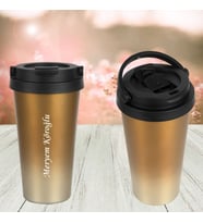 KİŞİYE ÖZEL İSİM BASKILI PASLANMAZ ÇELİK TUTMA KULPLU TERMOS MUG 500 ML (Gold)