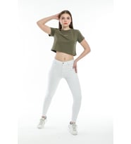 Süperlife Kadın Bisiklet Yaka Slim Fit Brookyn Baskılı Tişort SPR21Y14 (Haki)