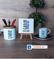 Babaya Hediye Hediye Seti Dekoratif Taş, Kalemlik, Ahşap Altlıklı Türk Kahvesi Fincanı Hediye (Model 7)