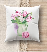 BK Gift Çiçek Tasarımlı Beyaz Kırlent Yastık, Ev Hediyesi, Ev Dekorasyonu, Dekoratif Hediye (Model 5)