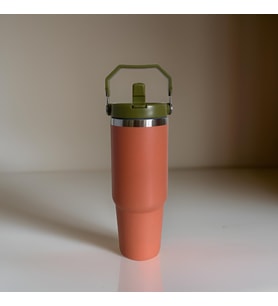 Charcoal Flip Straw Çift Duvar Yalıtımlı Paslanmaz Çelik  0.89 Lt  Pipetli Termos (Turuncu)