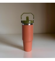 Charcoal Flip Straw Çift Duvar Yalıtımlı Paslanmaz Çelik  0.89 Lt  Pipetli Termos (Turuncu)