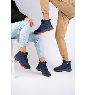 Muggo Alaska Unisex Garantili Trekking Outdoor Bağcıklı Yandan Fermuarlı Kışlık Bot (Lacivert)