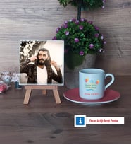 Doğum Günü Hediyesi Fotoğraflı Dekoratif Taş, Ahşap Altlıklı Türk Kahvesi Fincanı Hediye (Model 6)