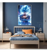 Metal Çerçeveli Temperli Cam Tablo Dragon Ball Goku Portresi (Gümüş)