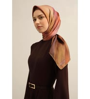 2025  İLKBAHAR - YAZ - DJ SAF İPEK EŞARP  ( SURA)-9308D01 (Taba - Kahverengi)