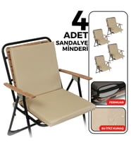 XPERMATE 4'lü Arkalıklı Sandalye Minderi Fermuarlı 40x40 Sırtlıklı Sandalye Minderi Bağcıklı (Bej)