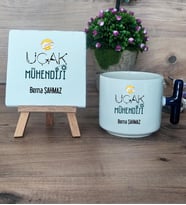 Uçak Mühendisi Hediye Seti Kupa Bardak T Kulplu ve Dekoratif Taş Mühendisler Günü Hediyesi (Model 2)