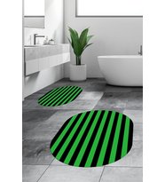 EVDEYA Dijital Yıkanabilir Çizgili Modern İkili Banyo Halısı Paspas Oval Klozet Takımı, OKLOZET-50-KIRMIZI, (Yeşil)
