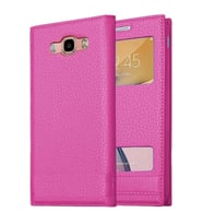 Samsung Galaxy J7 2016 J710 Pencereli Kapaklı Magnum Kılıf (Pembe)