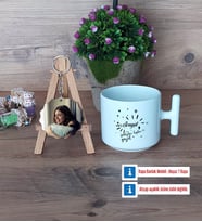 Doğum Günü Hediyesi Kupa Bardak Beyaz ve Fotoğraflı Ahşap Anahtarlık Hediye (Model 12)