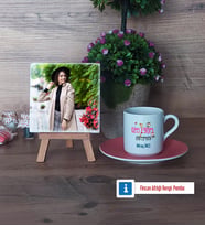 Özel Eğitim Öğretmeni Fotoğraflı Dekoratif Taş, Ahşap Altlıklı Türk Kahvesi Fincanı Hediye (Model 6)