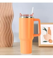 Kulplu Pipetli Çelik Termos, Lacivert, 27x15 (Turuncu)