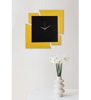 Dekoratif Ahşap Duvar Saati 50 cm - Puzzle (Sarı)