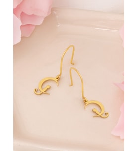 925 AYAR SALLANTILI KEDİLİ HİLAL KÜPE (Gold)