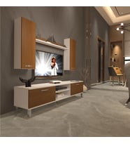Decoraktiv Eko 5D Slm Dvd Krom Ayaklı Tv Ünitesi Tv Sehpası (Beyaz - Ceviz)