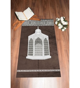 EVDEYA Dijital Baskılı Yıkanabilir Hediyelik Şık Namaz Halısı Seccade 70x130cm, SECCADE-42-GRİ, (Kahverengi)
