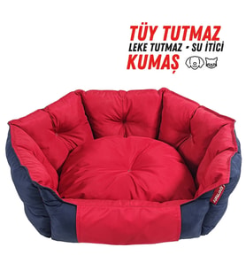 XPERMATE Biscuit Kedi Yatağı ve Köpek Yatağı  Köpek Yatağı Su İtici Kumaş 60x55x28 Lacivert Turuncu (Kırmızı-Lacivert)